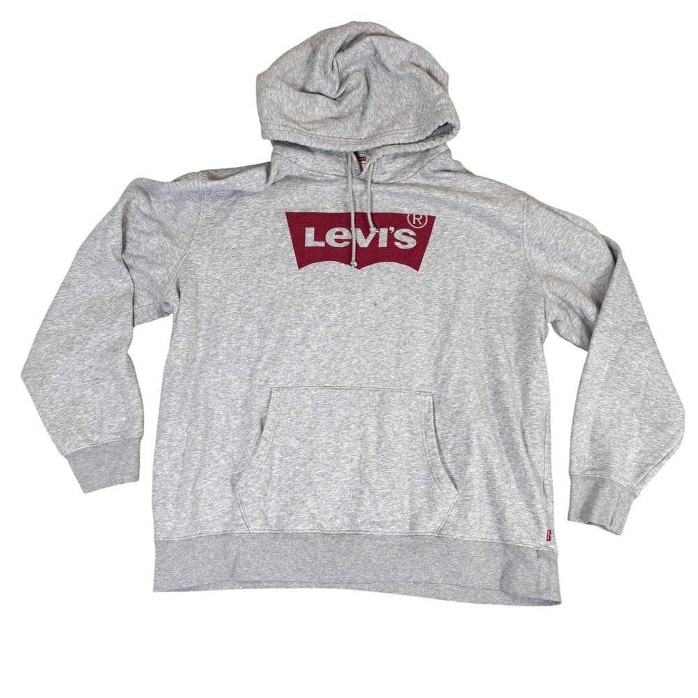 Levis Mens XL Gray Batwing Logo Graphic Hoodie Standard Fit Sweatshirt